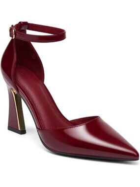 Women's Burgundy Pumps Point Closed Toe Heels Buckle Ankle Straps Heeled Sandals